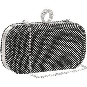 Women Black Sparkly Rhinestone Evening Clutch Purse Crystal Ring Clasp Handbag